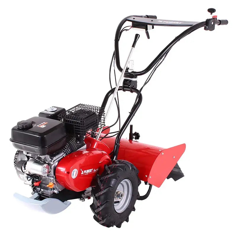 Motoculteur PUBERT 404 HD : moteur 4 temps PUBERT R180, 179 cm³, fraises arrière hélicoïdales, largeur 48 cm, profondeur 14 cm. Idéal pour jardins jusqu'à 2500 m².