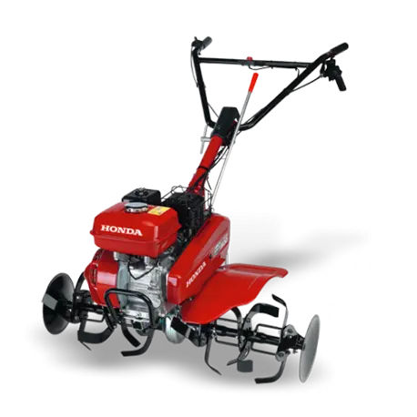 Motoculteur HONDA FJ 500 SER : 6 fraises, moteur thermique GX160, 75 cm de largeur, disques protège-plantes. Parfait pour le binage, le labour, le sarclage et l’entretien du potager.