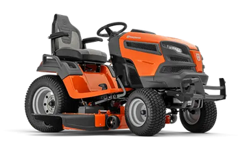 Tondeuse autoportée HUSQVARNA TS 348 XD, moteur bicylindre 721 cm³, 122 cm de coupe, transmission hydrostatique, blocage différentiel électrique, 3 lames, phares, pare-chocs renforcé, kit mulching en option.
