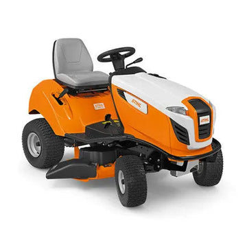 Tondeuse STIHL RT 4097 SX autoportée thermique 95 cm avec moteur EVC 4000, idéale grandes surfaces. Transmission hydrostatique, 452 cm³, éjection latérale.