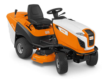 Tondeuse STIHL RT 5097 C autoportée thermique 95 cm, moteur EVC 4000, bac 250 L, transmission hydrostatique, pare-chocs, kit mulching optionnel, tonte efficace.