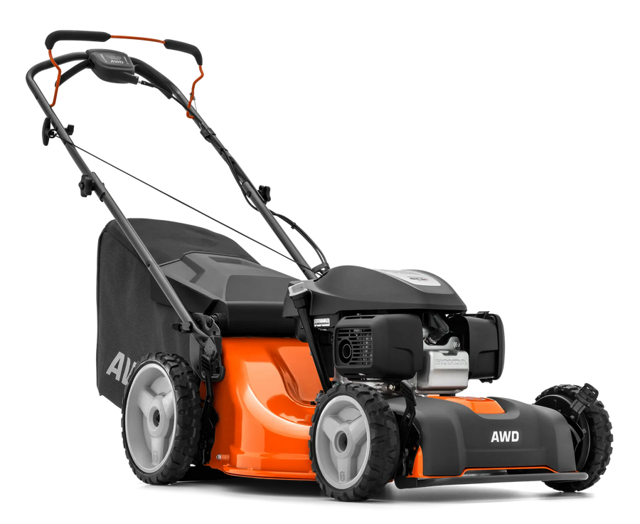 Tondeuse HUSQVARNA LC 353 4X4 thermique, moteur Honda 166 cm³, coupe 53 cm, traction intégrale, mulching intégré, bac 68 L. Pour terrains difficiles et grandes surfaces.