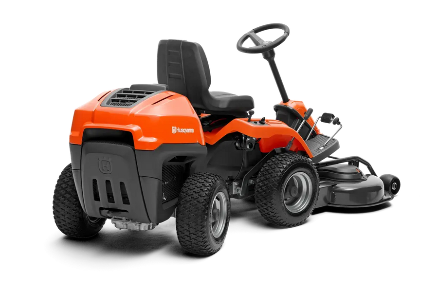Tondeuse autoportée HUSQVARNA R 115 C, moteur 500 cm³, coupe 95 cm, transmission hydrostatique, mulching ou éjection, rider compact et puissant pour jardins complexes.