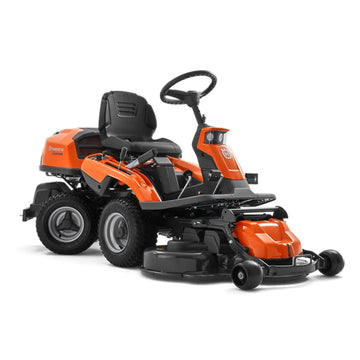 Tondeuse autoportée HUSQVARNA R 216 T 4x4, moteur 586 cm³, transmission hydrostatique, mulching ou éjection, plateau 94/103 cm en option.