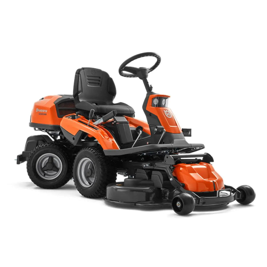Tondeuse autoportée HUSQVARNA R 216 T 4x4, moteur 586 cm³, transmission hydrostatique, mulching ou éjection, plateau 94/103 cm en option.