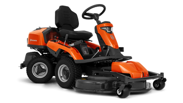 Tondeuse autoportée HUSQVARNA R 318 X, moteur 546 cm³, transmission hydrostatique, largeur de coupe jusqu’à 112 cm, phares LED, pare-chocs.