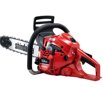 Tronçonneuse SHINDAIWA 501 SX, moteur 50,2 cm³, coupe 50 cm, anti-vibration, pompe à huile automatique, starter retour auto. Livrée avec 2 chaînes SHINDAIWA d’origine.