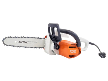 Tronçonneuse STIHL MSE 141 : tronçonneuse électrique 1400 W avec coupe 35 cm, légère et silencieuse. Idéale pour les particuliers. Usage facile, poids 4,1 kg, chaîne 3/8