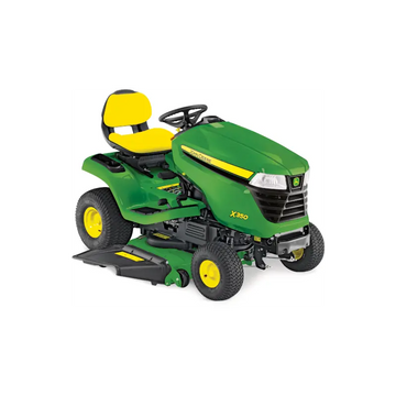 Tondeuse autoportée John Deere X350 107 cm avec moteur Kawasaki 726 cm³. Transmission hydrostatique, mulching, confort, pour grandes surfaces. Garantie 4 ans.